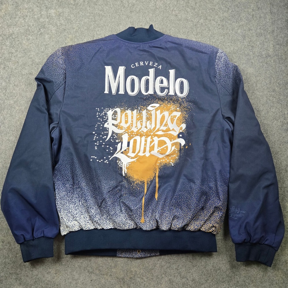 Modelo Rolling Loud Bomber Jacket Mens 2XL Blue Gold Graphic Music Festival